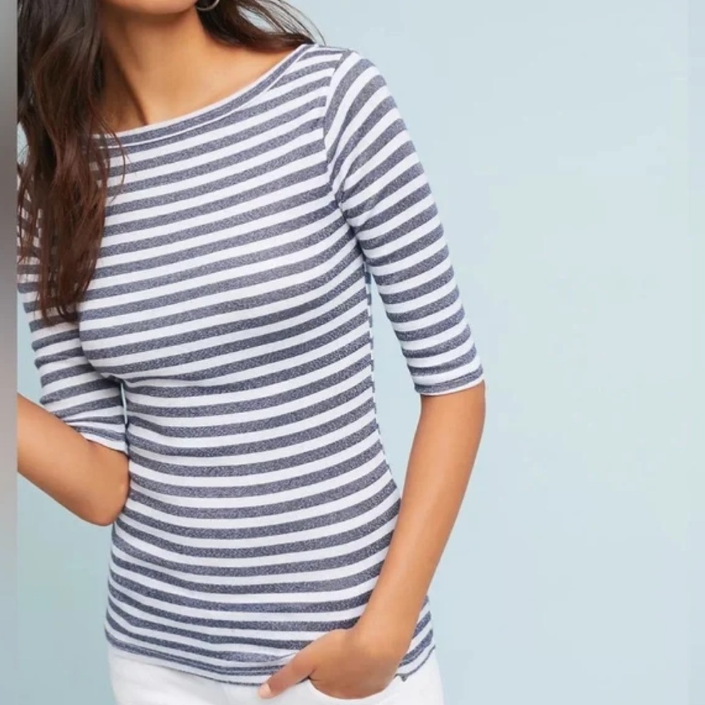 MICHAEL STARS FOR ANTHROPOLOGIE SHINE BOAT NECK TOP SIZE XS. 3/4 LENGTH SLEEVES